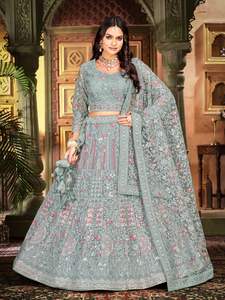 Dupatta de red pesada de perfección nupcial con Secuencia de diamantes y detalles de piedra Zarkan para boda india-Vestido de Salwar para adultos - Product Image 5