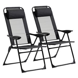 2 Sedie a Sdraio Pieghevoli Portatili Nere con Schienale Regolabile per Patio - Product Image 1