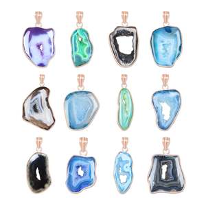 Colgantes de Druzy Natural con Ventana, Joyería Minimalista Hecha a Mano, Collar de Latón con Baño de Oro Rosa para Mujer, Regalos al por Mayor - Product Image 1
