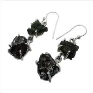 Moldavite & Iron Meteorite 925 Silver <b>Earring</b> Healing Gemstone <b>Earring</b> Solid <b>Earring</b> <b>Hook</b> <b>Earrings</b> - Product Image 1