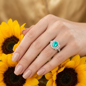 Bague semi-montée ovale en or blanc 18 carats massif avec halo vintage et milgrain, diamant naturel, bijoux sur mesure, fabricant en gros - Product Image 3