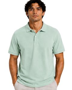 Polo Verde Menta para Hombre, Manga Corta, Tela Piqué de Algodón, Diseño Jacquard Informal, Cuello Camisero, Lujoso, Verano, Personalizado - Product Image 1