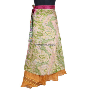 New Magic <b>Wrap</b> Recycled Silk Sari Skirt Reversible Style Dress Boho Rajasthani Silk <b>Wrap</b> Indian Printed Long <b>Sarong</b> Around Boho - Product Image 4