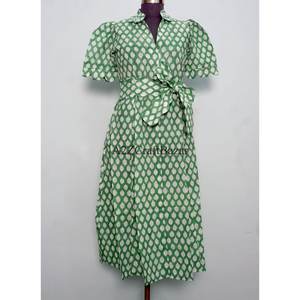 Robes midi moulantes modernes en coton 100% naturel tissé à la main pour femmes, douces, respirantes, écologiques, de haute qualité, à motifs floraux pour tous les jours - Product Image 1