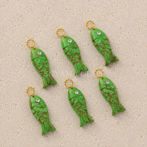 Pendentif en cuivre vert avec incrustation de turquoise, 25x8mm, composant de fabrication de bijoux en pierres précieuses, pendentif décoratif en forme de poisson - Product Image 5