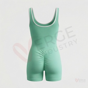 Body gainant côtelé vert menthe sans coutures pour femme avec short taille haute - Product Image 2