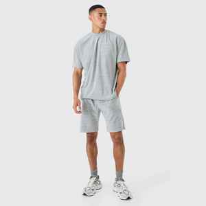 Camiseta de Cuello Redondo Gris para Hombre, Color Sólido, Tejido de Algodón, Informal, para Verano, Manga Corta, Estilo Liso Teñido - Product Image 3