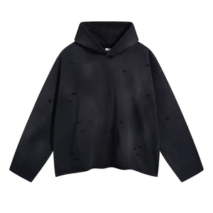 Sudadera con Capucha Glory Personalizada OEM, Estilo Vintage Desgastado, para Hombre, Talla Grande, Estilo Urbano, Sudadera Informal con Rasgaduras, Venta al Por Mayor - Product Image 5