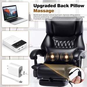 Silla de Oficina Ejecutiva con Respaldo Alto, Funciones de Masaje y Reclinación, Cojín Lumbar Ajustable, Silla de Escritorio para el Hogar, Silla para Computadora con Reposapiés - Product Image 2