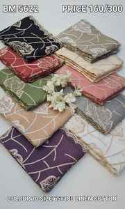 Châle en lin et coton à motifs floraux avec broderie en dentelle sur tissu lin-coton, 12 couleurs, accents de bordure, bords effilochés délicats, tendance - Product Image 2