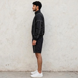 Premium Quality Custom Logo Mens Windbreaker Shorts Set Black <b>Tracksuit</b> <b>White</b> Piping Summer 2-Piece Sportswear Streetwear YKK - Product Image 3