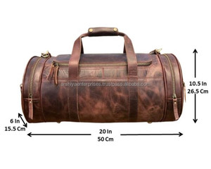 Bolsa de viaje de cuero de grano completo con correa ajustable, compartimento grande y bolsillo lateral con cremallera, bolsa de noche de fin de semana - Product Image 2