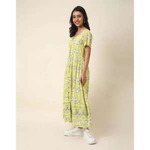 Robe longue bohème artisanale pour femme, unie jaune et blanche, taille naturelle, idéale pour les sorties décontractées - Product Image 2