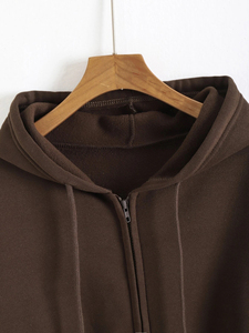 Sudadera con capucha y cremallera de forro polar grueso marrón con logo personalizado, estilo oversize, unisex, lisa, para hombre - Product Image 3