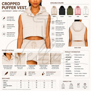 Chaleco Corto Acolchado de Alta Calidad para Mujer, Chaqueta Impermeable, Transpirable, Cortavientos, con Capucha, Ropa Exterior Informal - Product Image 5