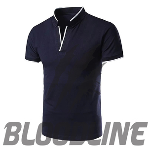 Polo à manches courtes pour homme Bloodline, couleur unie, tricoté, respirant, coupe classique, bleu marine - Product Image 1