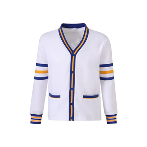 Cárdigan personalizado de forro polar blanco con cuello en V de Oakwood University para compradores mayoristas de ropa, para el abastecimiento de ropa personalizada para organizaciones. - Product Image 1