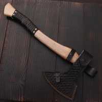 Hache artisanale en acier Damas sur mesure avec fourreau en cuir de haute qualité, hache de survie viking avec lame en Damas