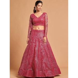 ชุดตาข่ายปักลายด้วยด้ายสีชมพูสุดฮอตชุดปาร์ตี้ lehenga choli - Product Image 3