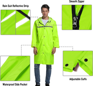 Impermeable Reflectante Verde Lima de Primera Calidad con Capucha y Botones Frontales para Uso en Exteriores, Impermeables Personalizados con Logotipo de Diseño Personalizado - Product Image 3