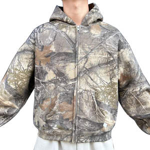 Custom Sweats Hunting Unisex Oversized 100% Polyester Boxy All Over Real Tree DTG Camo Zip-Up Hoodie <b>Men</b> Winter Breathable - Product Image 1