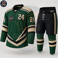Vêtements de sport pour équipes professionnelles, respirants, sublimation, fournisseur OEM ODM, nouveaux ensembles de maillots et pantalons de hockey sur glace tendance personnalisés vert et noir