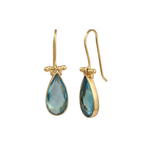 Classic 18K Gold Plated Topaz Drop <b>Earrings</b> Water Drop Shape Bezel Setting Women's Party Jewelry - Product Image 1