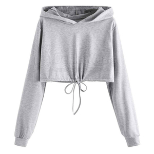 Sudaderas Cortas de Primera Calidad para Mujer, Color Sólido, Estilo Casual de Invierno con Detalles Decorativos, en Oferta Online - Product Image 1