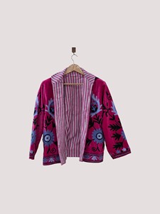 Hand Embroidered Floral <b>Velvet</b> Mandarin Collar Jacket Full Sleeve Elegant Women's Plus Size Regular Length Winter Coat - Product Image 2