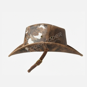 Chapeau Fedora en cuir de vache fait main de qualité supérieure avec une bande tressée, chapeau de cowboy en cuir véritable noir avec un décoratif - Product Image 6