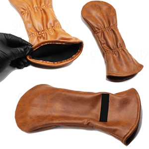Housse de tête de club de golf en cuir PU marron brodée avec bande élastique, résistante à la poussière, accessoire de golf - Product Image 2
