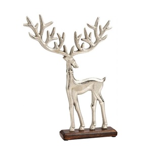 Escultura de Reno Metálica Hecha a Mano, Figura de Ciervo de Aluminio Plateado con Base de Madera para Decoración Moderna del Hogar y Mesa Navideña - Product Image 1