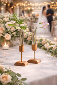 Vases en verre transparent de haute qualité pour la maison, de style moderne et organique, avec base en bois, pour table basse - Product Image 4