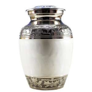 Urna Funeraria Blanca Esmaltada con Grabado Floral, Urnas para Adultos Estilo Americano, Tamaño Mediano, Precio al por Mayor - Product Image 1