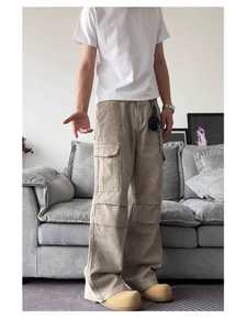 Pantalon cargo large pour homme, taille mi-haute, plusieurs poches, style workwear en toile, respirant, anti-boulochage, idéal pour l'automne - Product Image 2