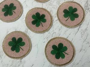 Four Leaf Clover <b>Beaded</b> Coaster <b>Set</b> Lucky Clover Drink Coasters Handmade Shamrock Coasters Green Leaf Mug Mats Coaster - Product Image 5