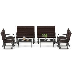 Set da 4 Pezzi per Patio con Dondolo in Vimini, Mobili da Esterno Resistenti alle Intemperie con Tavolino in Vetro Temperato - Product Image 4