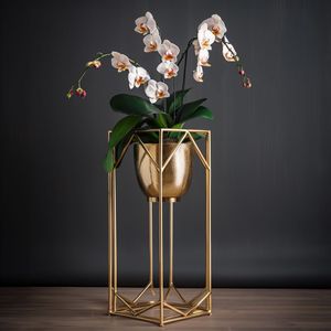 Soporte Moderno para Plantas de Metal Negro con Detalles Dorados para Macetas de Interior, Diseño Minimalista Ecológico y Duradero, Forma Cilíndrica Alta - Product Image 4