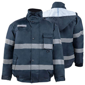 Reflective Safety Hi Vis Jacket Men's Waterproof Polyester Workwear Zipper Hooded Regular Fit with Pockets for Construction - Product Image 6