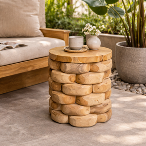 Taburete Apilable ARTERRA de Teca de Lujo, Estilo Rústico, Hecho a Mano, Moderno, Textura Natural de Madera, Fabricación Resistente, para Hotel o Apartamento - Product Image 3