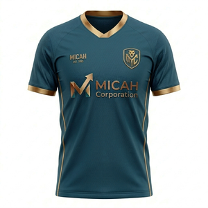 Camiseta de fútbol personalizada premium para hombre de Micah Corp, color verde azulado y dorado – Uniforme de equipo de malla transpirable y ropa deportiva de alto rendimiento - Product Image 1