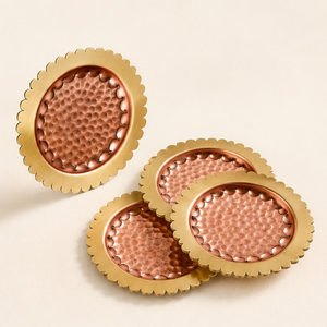 Set 4 Hammered Copper Brass Coasters Scalloped <b>Edge</b> Modern Eco-friendly Durable Handmade Luxury Decorative Tabletop Protection - Product Image 6