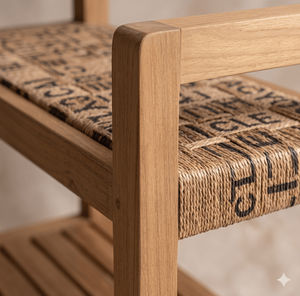 Modern Solid Teak Wood Garden Bench With Recycled Material Seat Sustainable <b>Outdoor</b> Entryway <b>Stool</b> Eco Friendly Home Furniture - Product Image 4