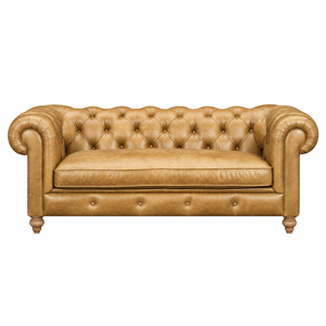 Genuine Leather Midcentury Modern Tufted Back Three Seat <b>Sofa</b> with Rolled Arms and <b>Wood</b> <b>Legs</b> <b>Sofa</b> Bed for Warehouse Villa Use - Product Image 3