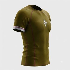 เสื้อรัดกล้ามเนื้อ MMA สีเขียวมะกอกใหม่ พร้อมลายพิมพ์แบบ Sublimation โลโก้สั่งทำได้ ผลิตจากผ้า Spandex/Polyester คุณภาพพรีเมียมสำหรับผู้ชาย - Product Image 4