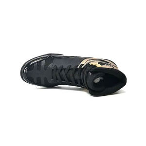 <b>Black</b> Leather Lace-Up Boxing Shoes Breathable High Top Design for Training and <b>Combat</b> Sports - Product Image 3