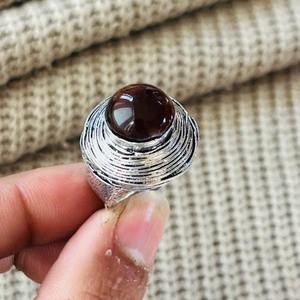 Tribal Garnet Statement Brass <b>Ring</b> Silver Plated <b>Chunky</b> Boho Gemstone <b>Ring</b> Oxidized Silver Textured Wholesale <b>Ring</b> - Product Image 4