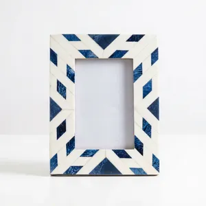 Handmade Eco-Friendly Durable Resin Photo <b>Frame</b> Blue White Geometric Inlay Pattern Vertical Wall <b>Mount</b> <b>Picture</b> <b>Frame</b> - Product Image 5