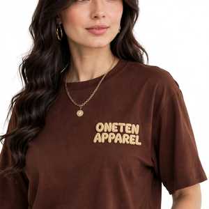 ชุดวอร์มแขนสั้นสีน้ำตาลสำหรับผู้หญิงจาก OneTen Apparel ทรงหลวม กางเกงขายาวทรงกระบอกพร้อมลายพิมพ์ตัวอักษร - Product Image 6