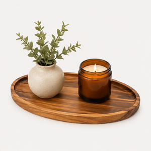 Plateau de service ovale en bois d'acacia artisanal de qualité supérieure, écologique et minimaliste, pour les collations, les apéritifs et la décoration intérieure - Product Image 6